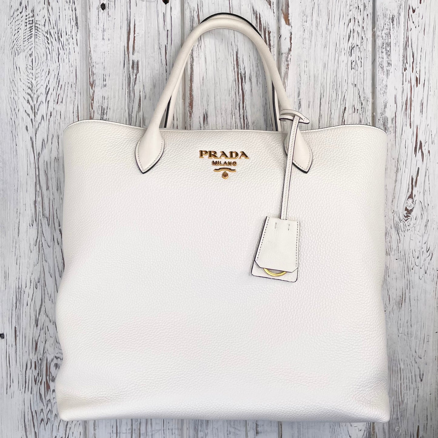 PRADA White Vitello Daino Shopper Bag