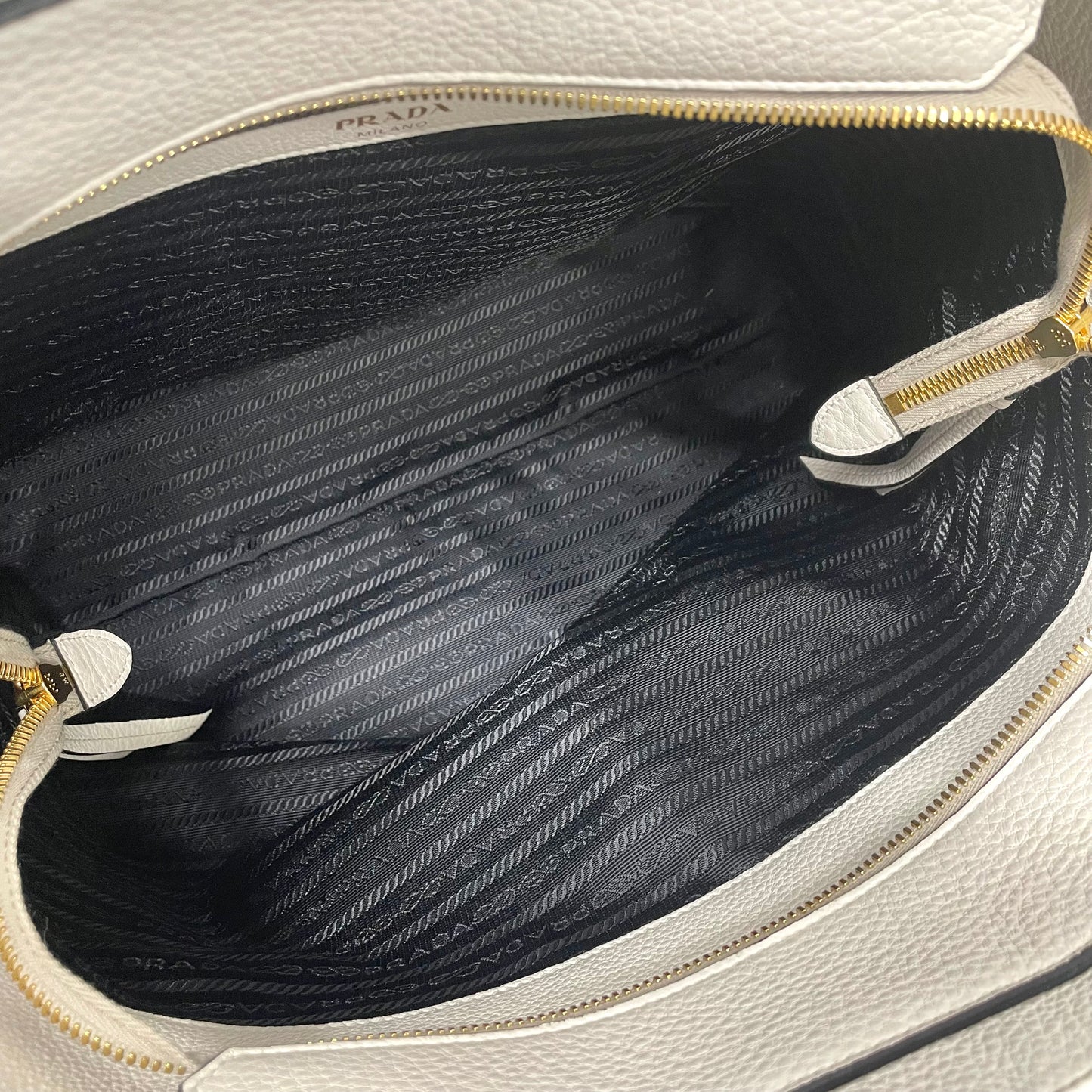 PRADA White Vitello Daino Shopper Bag
