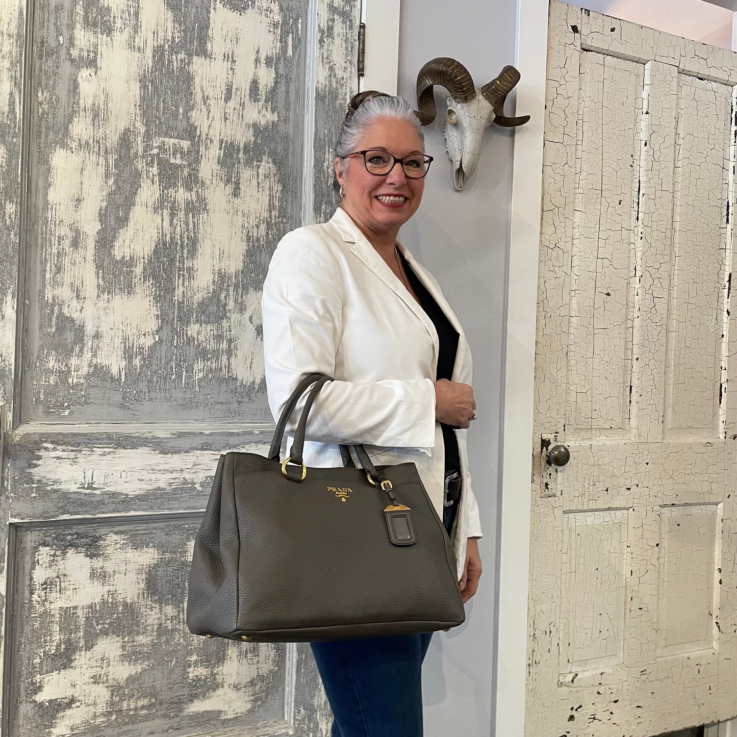 Prada Phenix Vitella Daino Tote