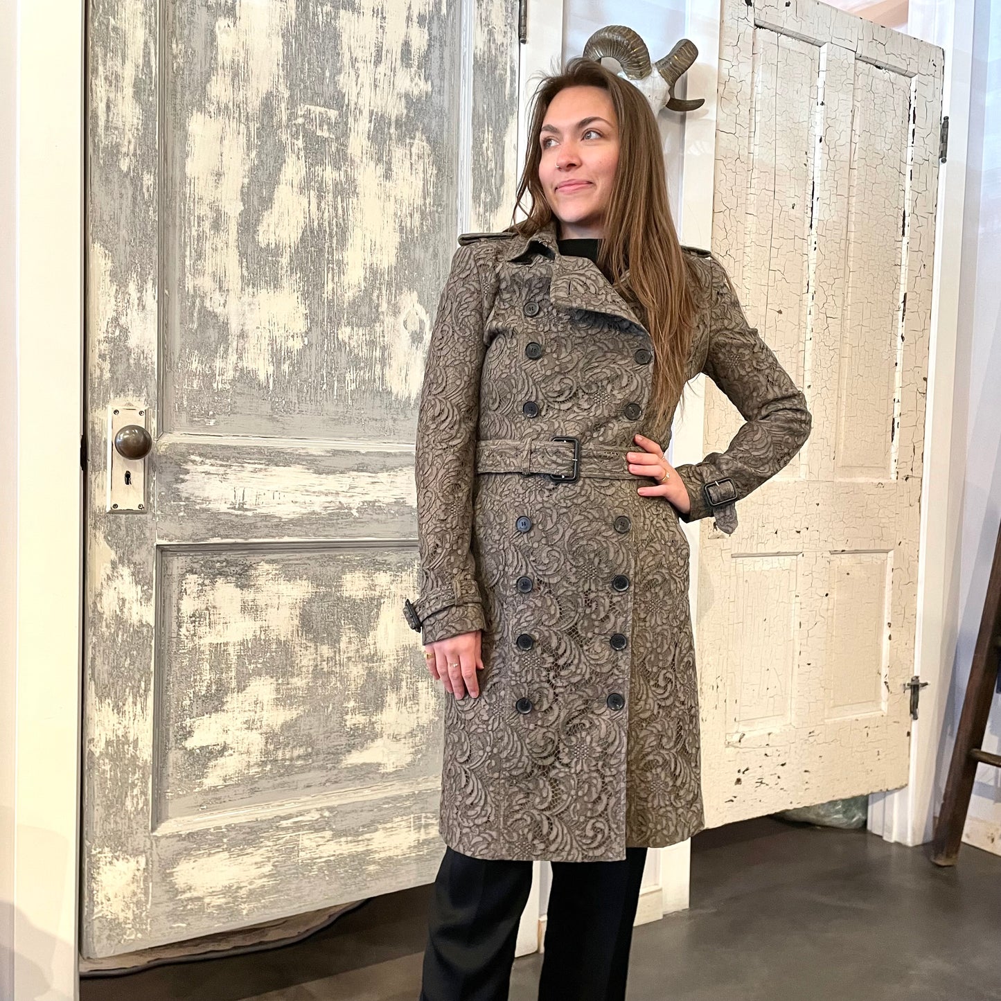 BURBERRY Olive Lace Trench Coat