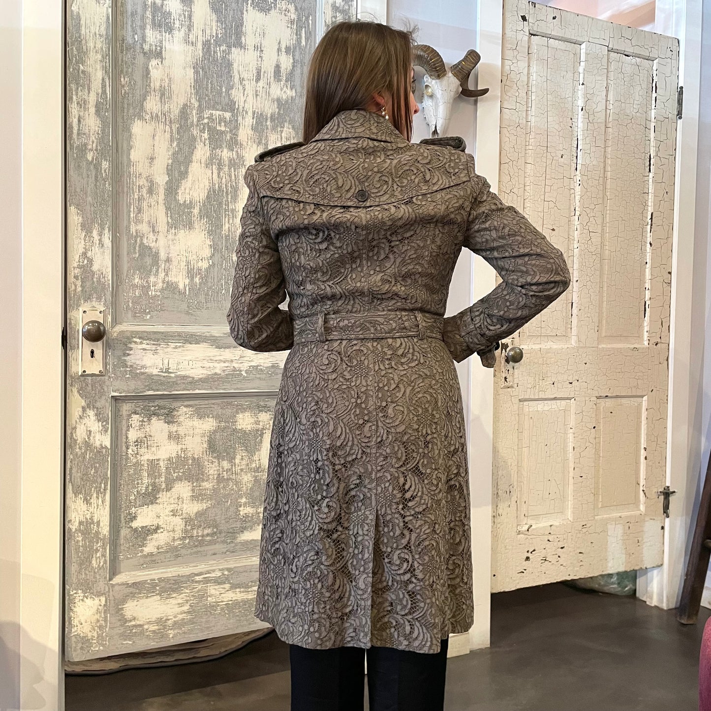 BURBERRY Olive Lace Trench Coat