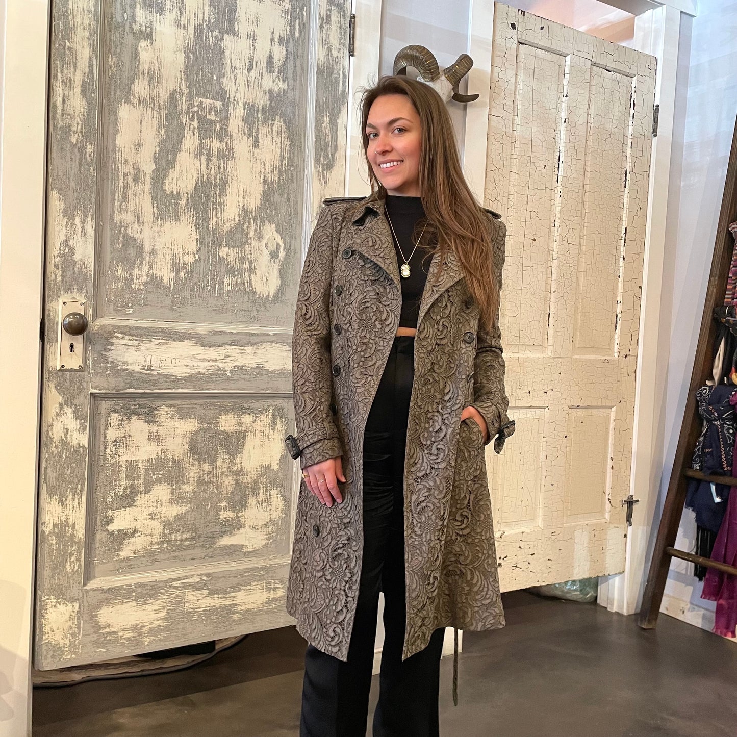BURBERRY Olive Lace Trench Coat
