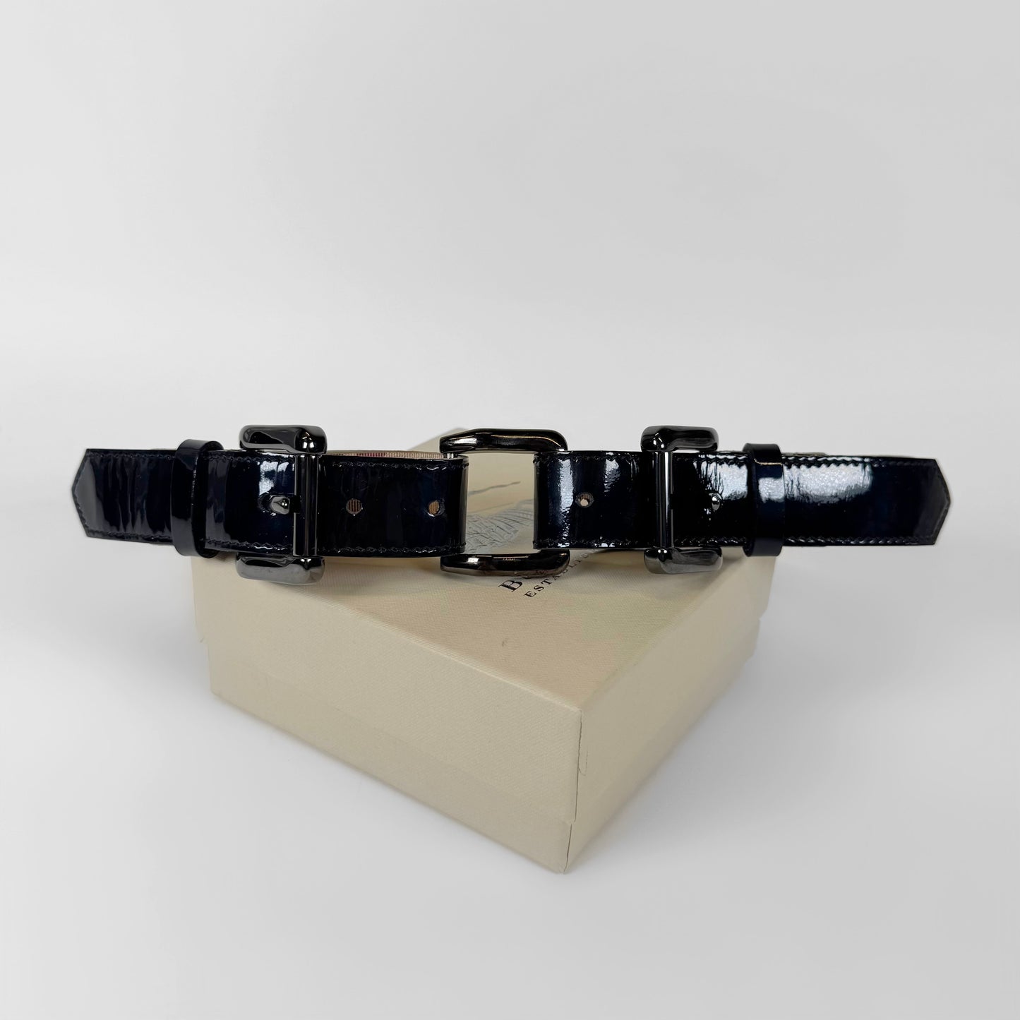 Burberry Check Canvas Patent Leather Belt
