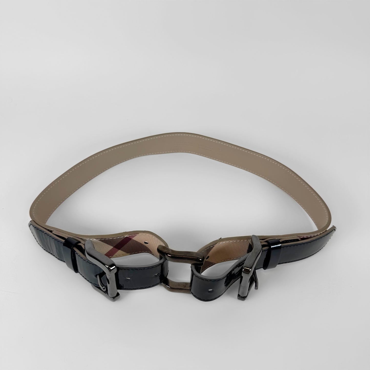 Burberry Check Canvas Patent Leather Belt