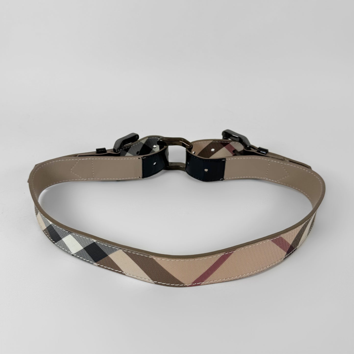 Burberry Check Canvas Patent Leather Belt