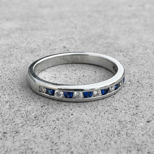 Custom Sapphire and Diamond 18K White Gold Band Ring