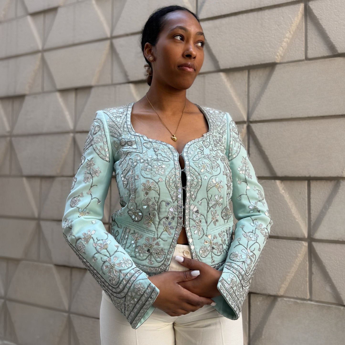 Emilio Pucci Embellished Turquoise Blazer