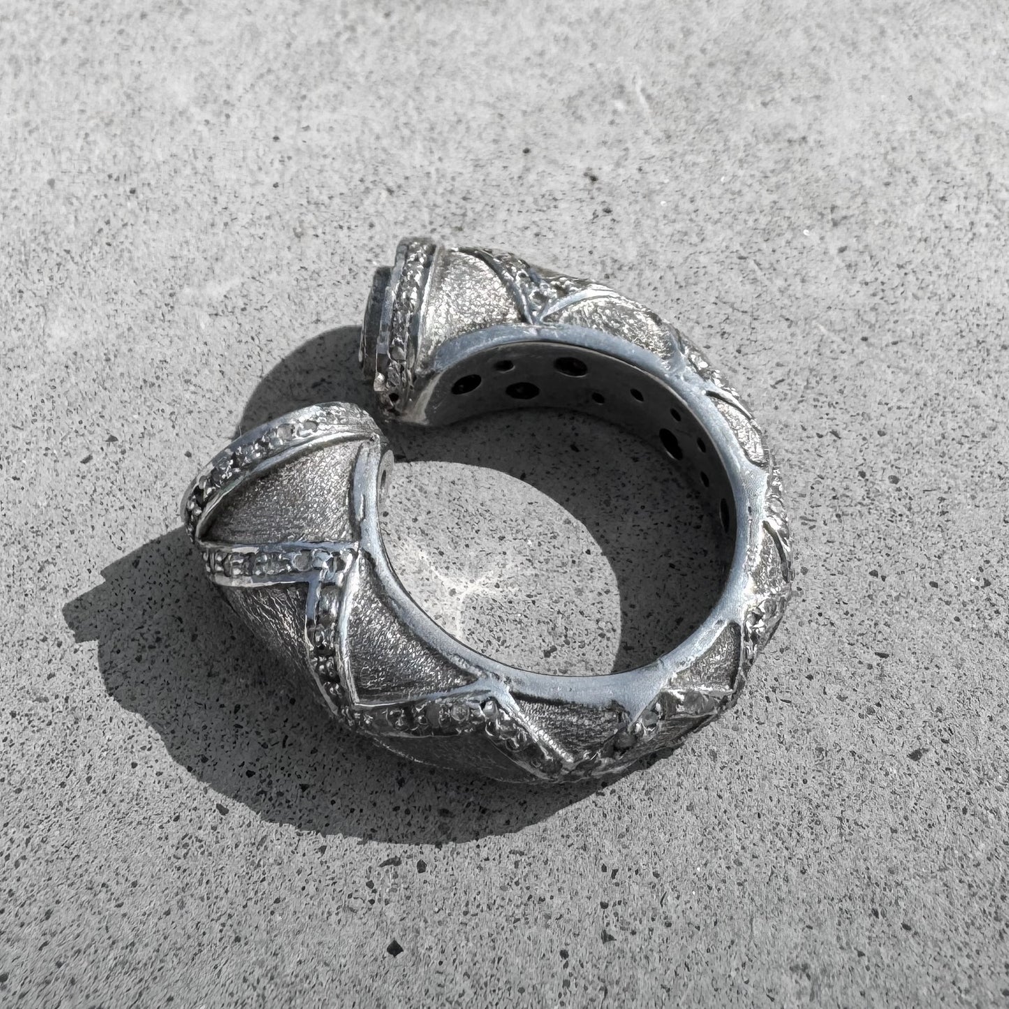 Custom Sterling Silver Diamond Tapered Saddle Ring