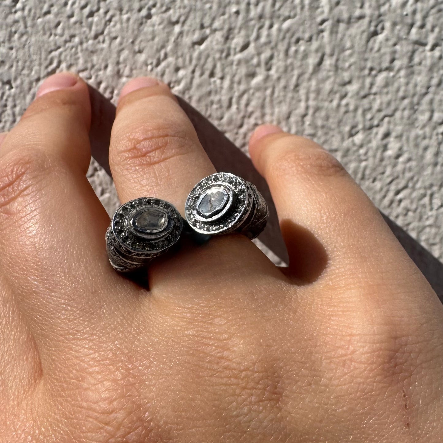 Custom Sterling Silver Diamond Tapered Saddle Ring