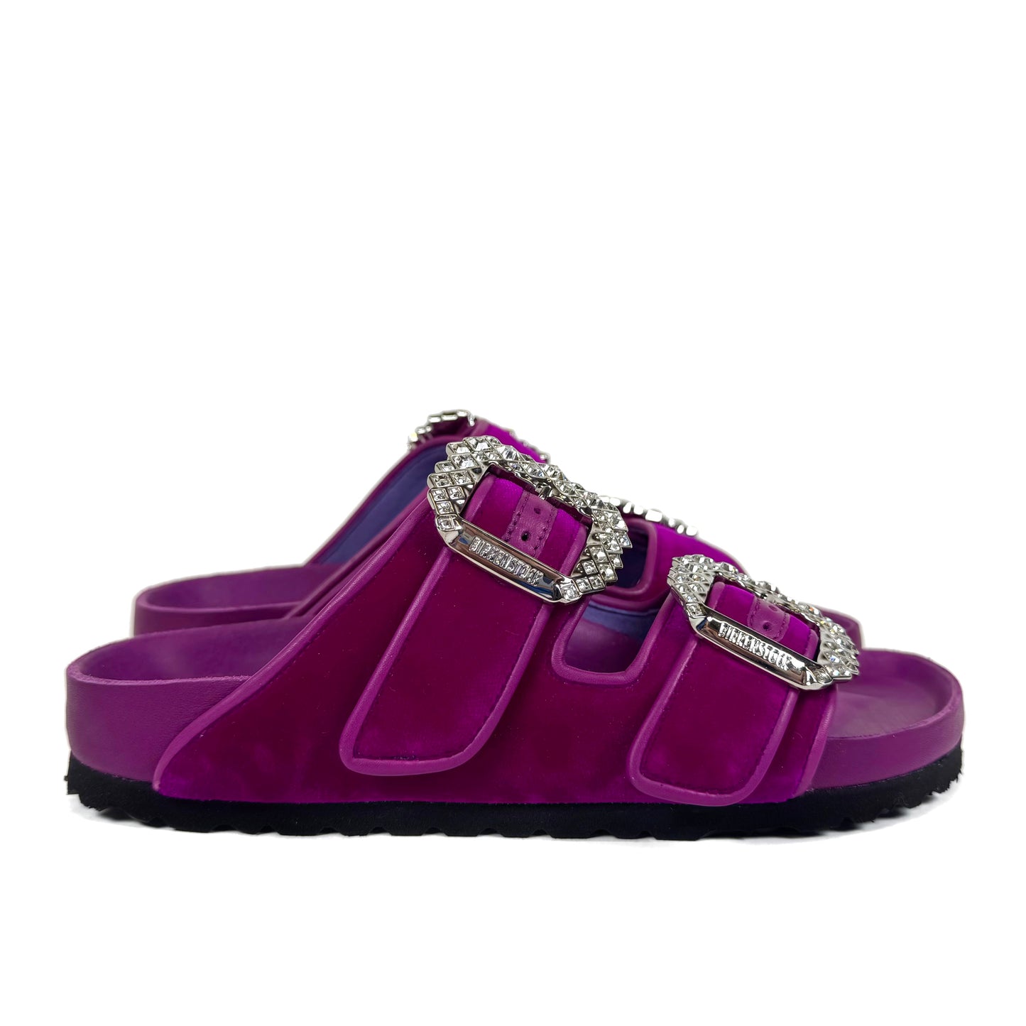 Manolo Blahnik x Birkenstock Velvet Crystal Embellished Arizona Slides