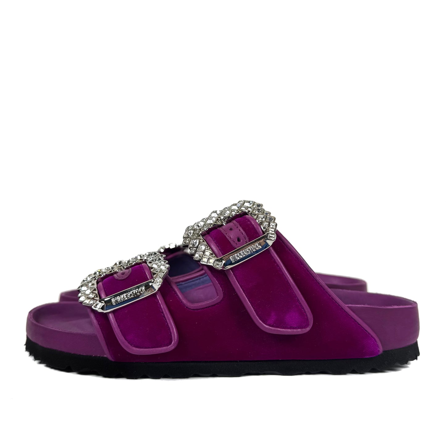 Manolo Blahnik x Birkenstock Velvet Crystal Embellished Arizona Slides