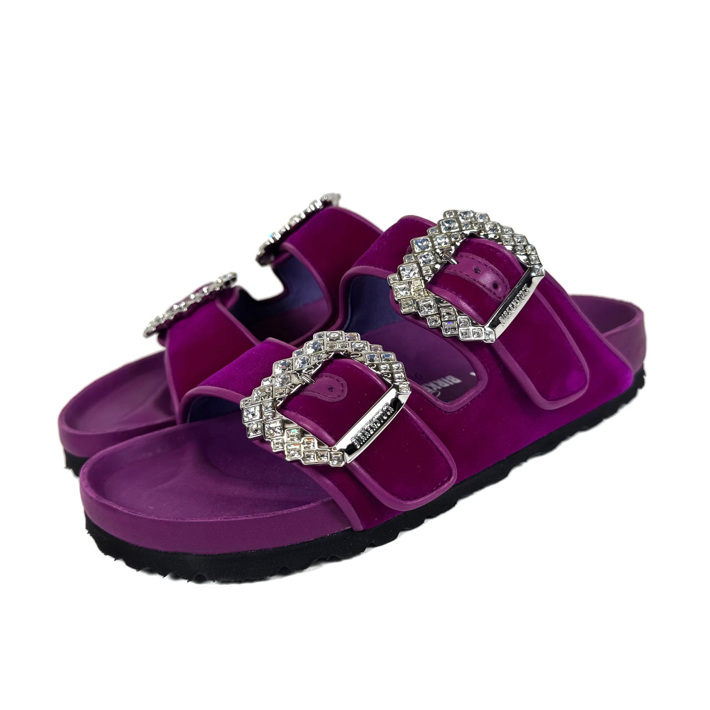 Manolo Blahnik x Birkenstock Velvet Crystal Embellished Arizona Slides