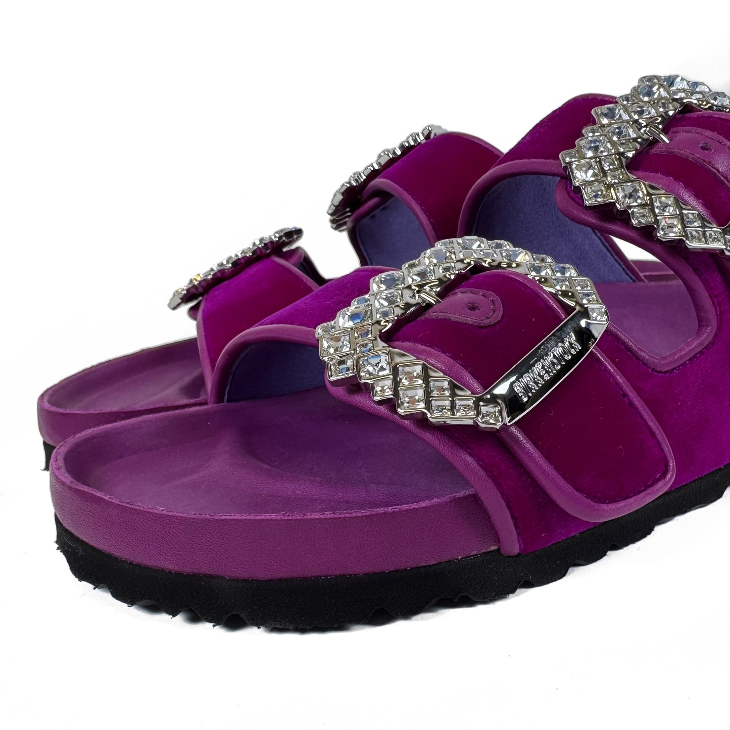 Manolo Blahnik x Birkenstock Velvet Crystal Embellished Arizona Slides