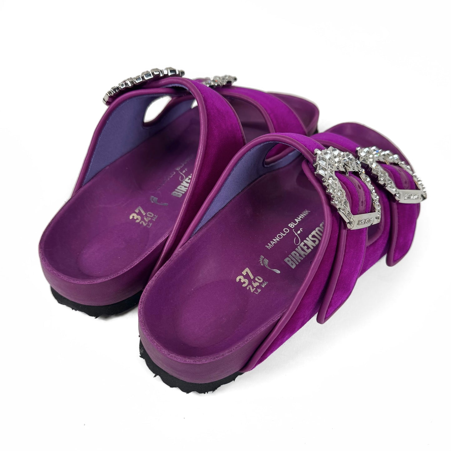 Manolo Blahnik x Birkenstock Velvet Crystal Embellished Arizona Slides