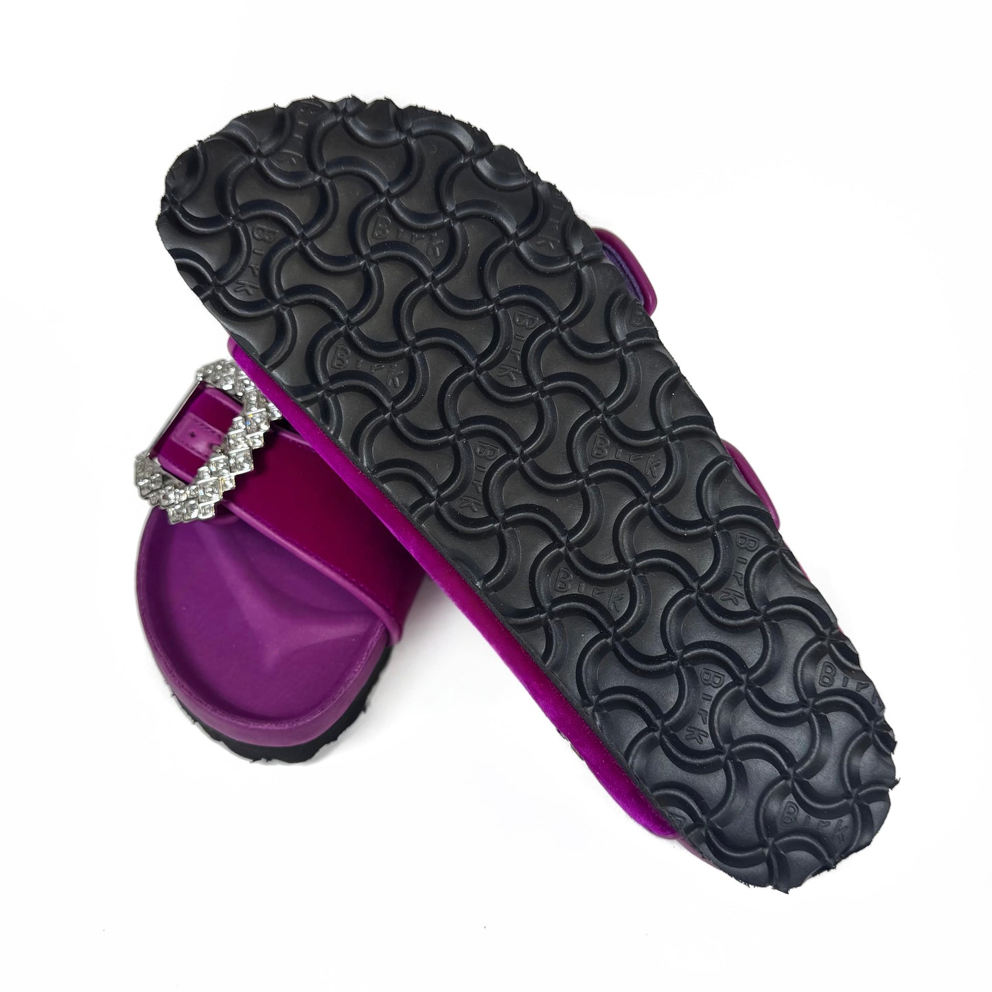 Manolo Blahnik x Birkenstock Velvet Crystal Embellished Arizona Slides