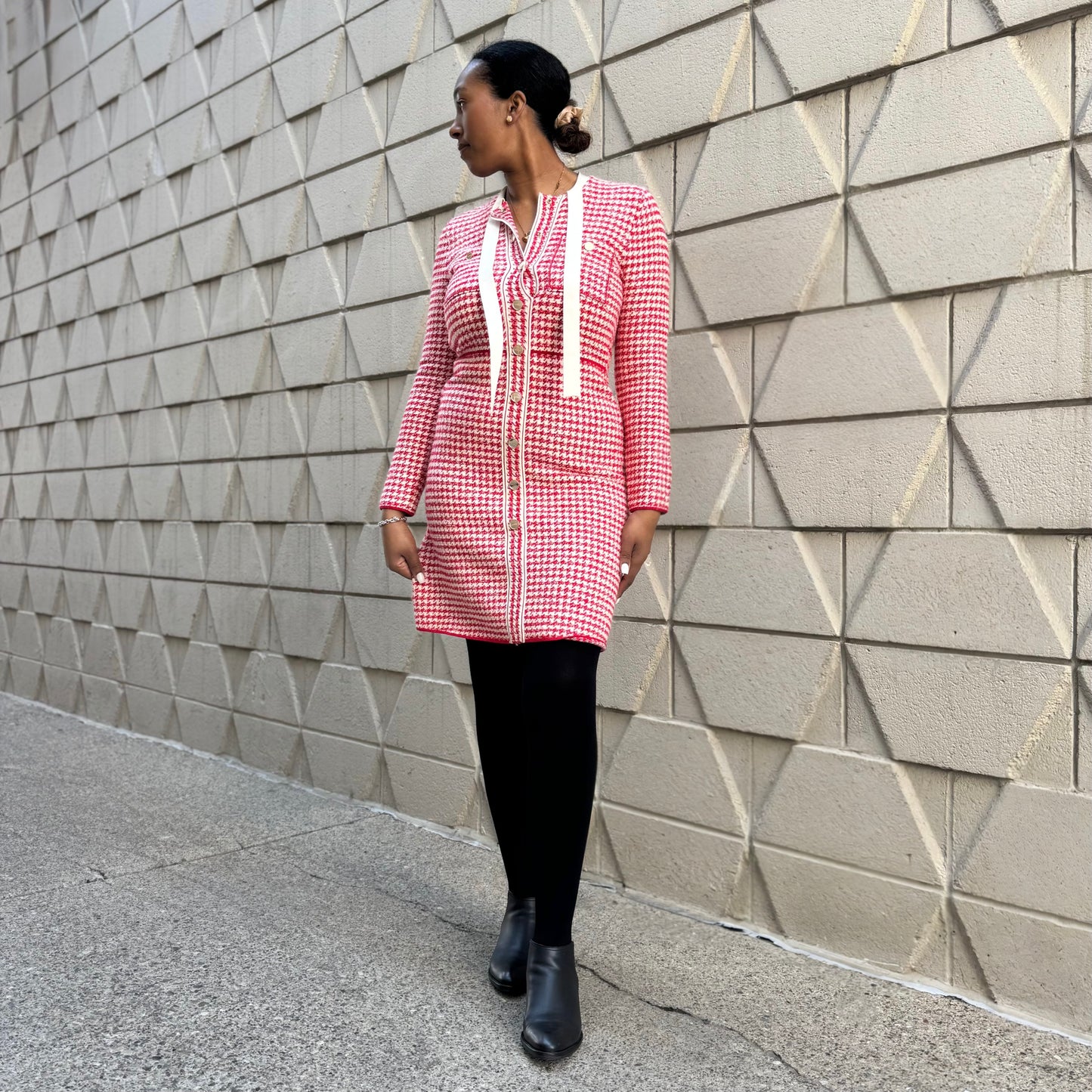 Sandro Houndstooth Tweed Dress