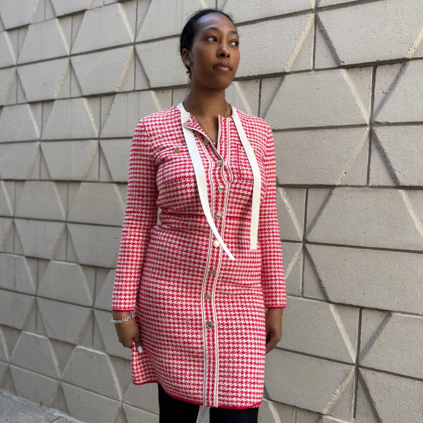 Sandro Houndstooth Tweed Dress
