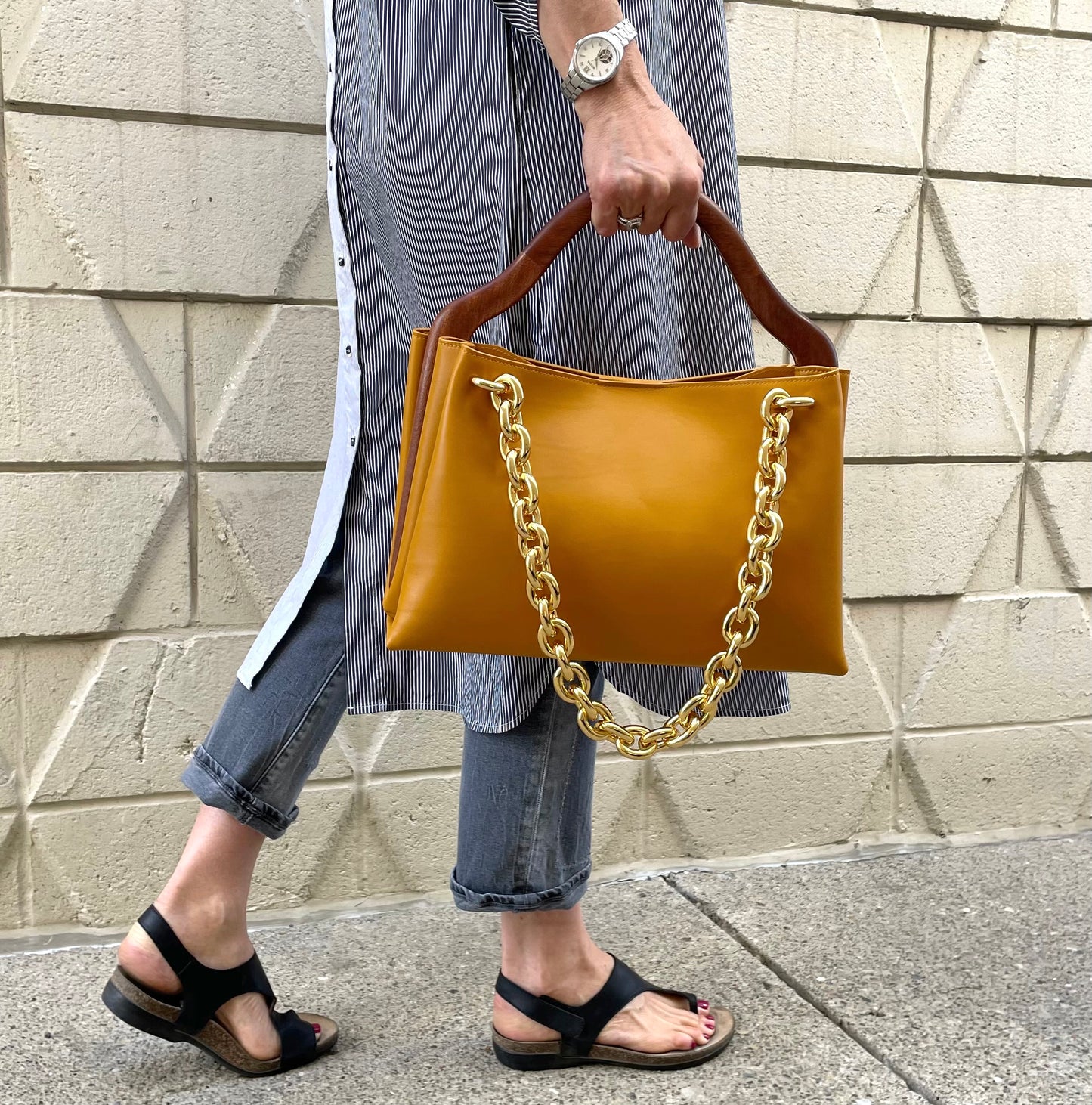 BOTTEGA VENETA Large Brown Mount Chain Bag with Wood Handle