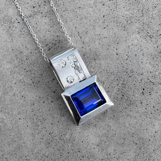 Blue Cubic Zirconia White Gold Necklace