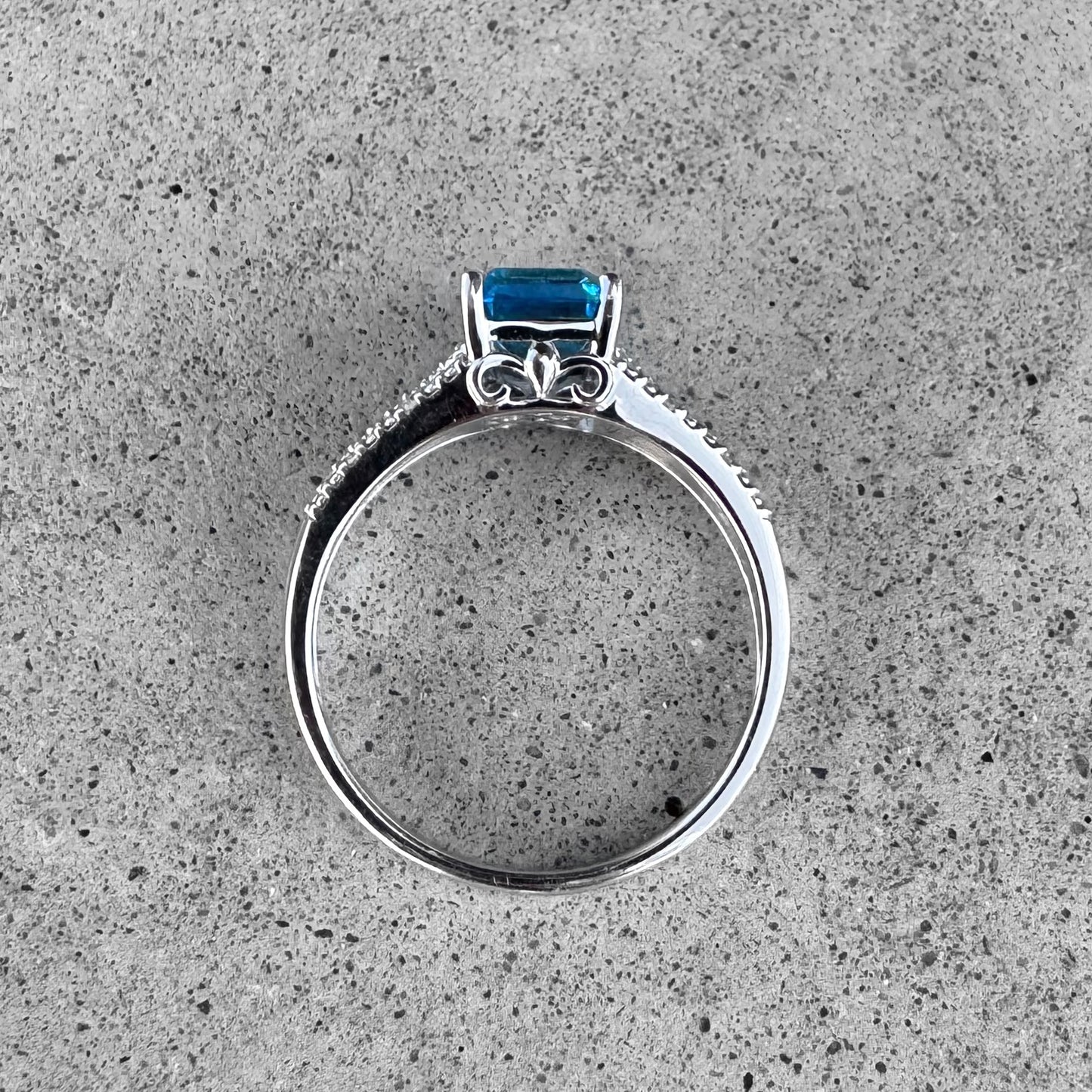 Custom Blue Topaz and Diamonds White Gold Ring