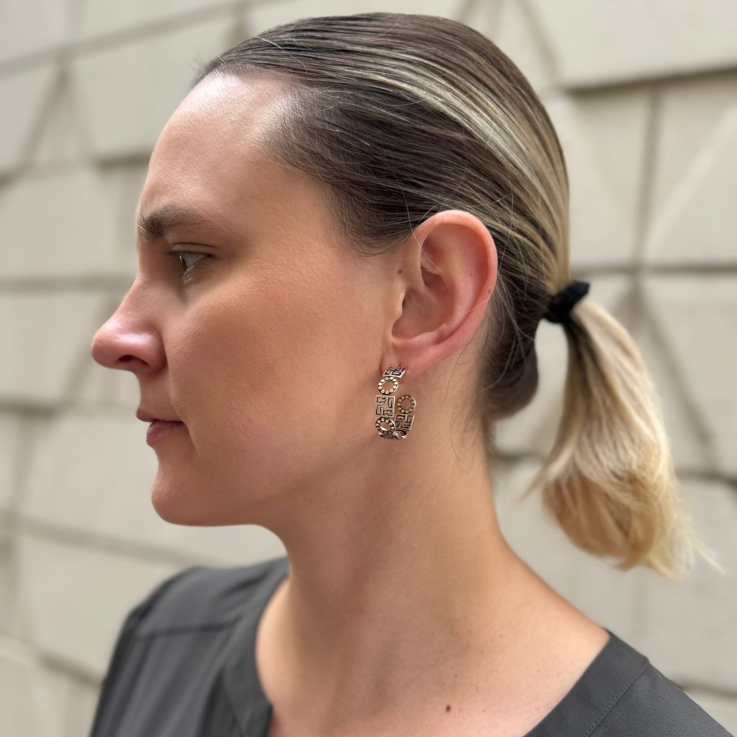 John Hardy Sterling Silver Yellow Gold Dots Silang Half Hoop Earrings