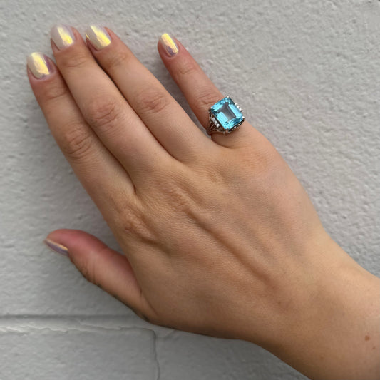 Platinum Blue Topaz & Diamonds Ring