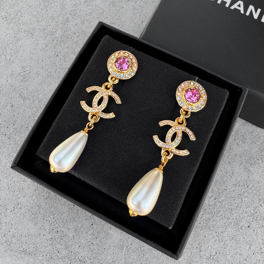 Chanel Pearl Crystal Drop Earrings