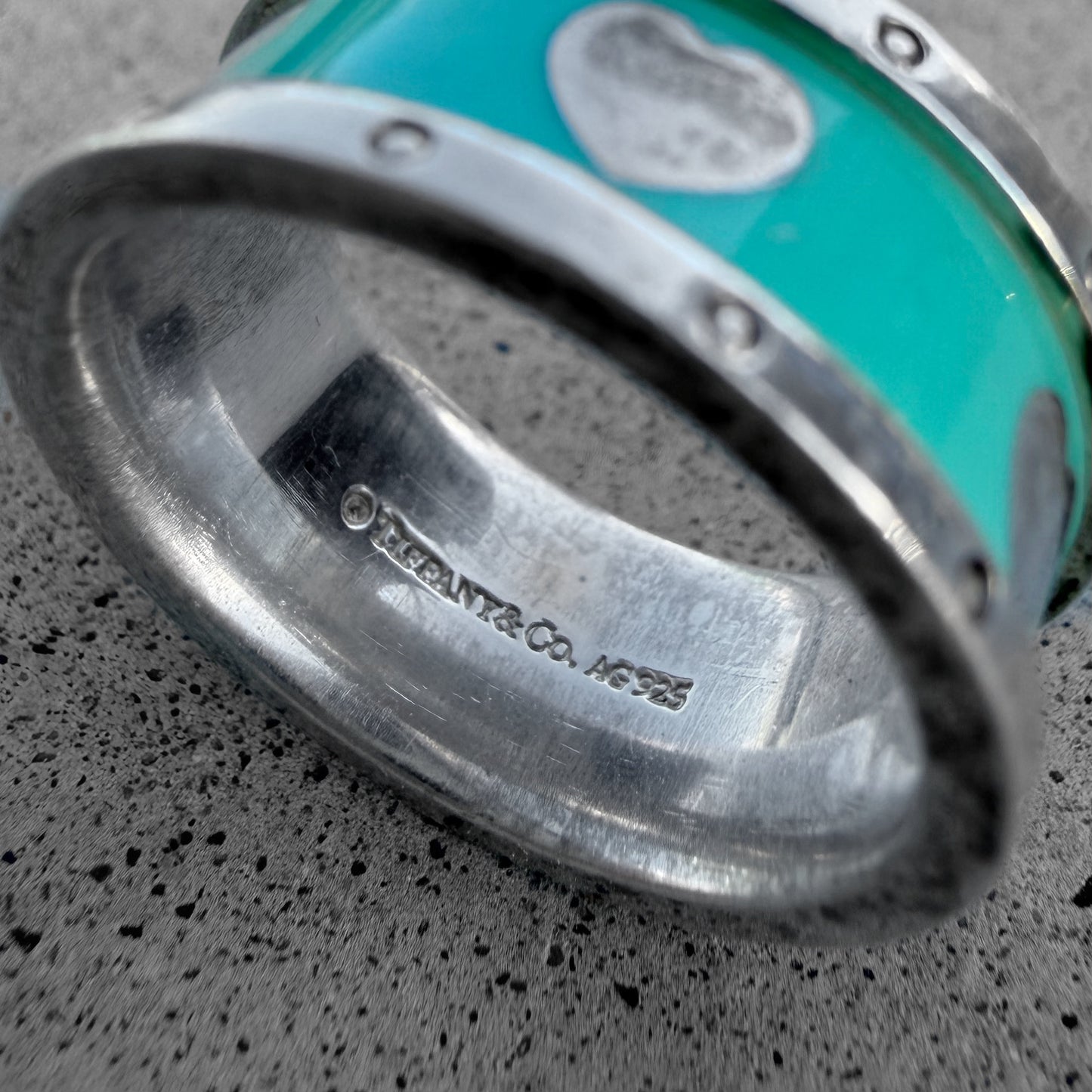 Tiffany & Co. Sterling Silver Blue Enamel Heart Band Ring