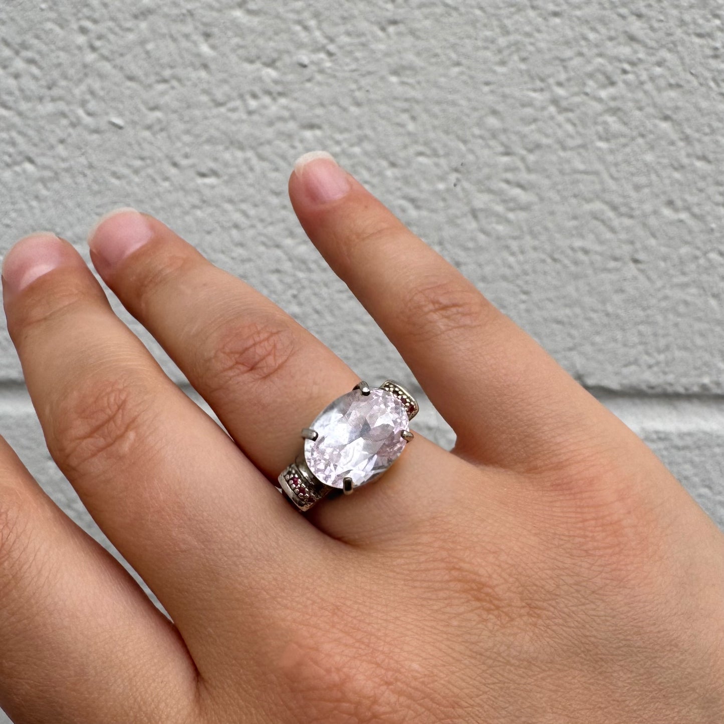 Pink Kunzite & Rubies Sterling Silver Ring