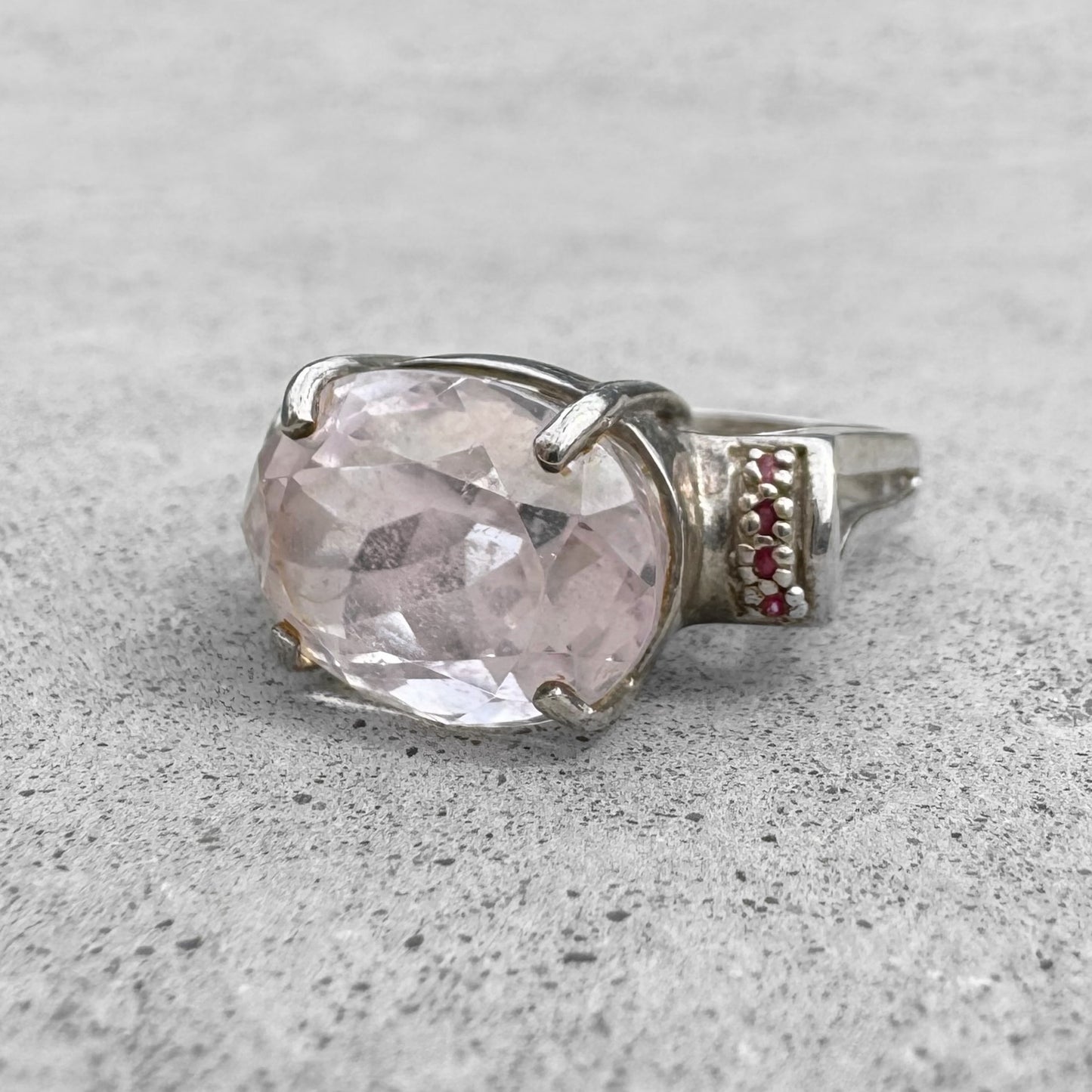 Pink Kunzite & Rubies Sterling Silver Ring