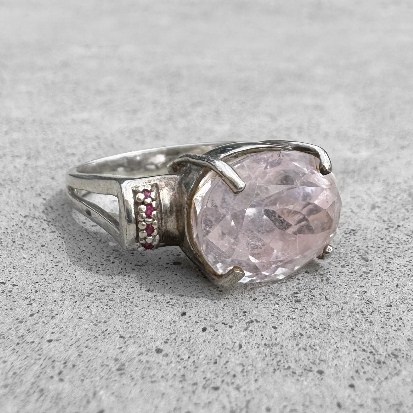 Pink Kunzite & Rubies Sterling Silver Ring
