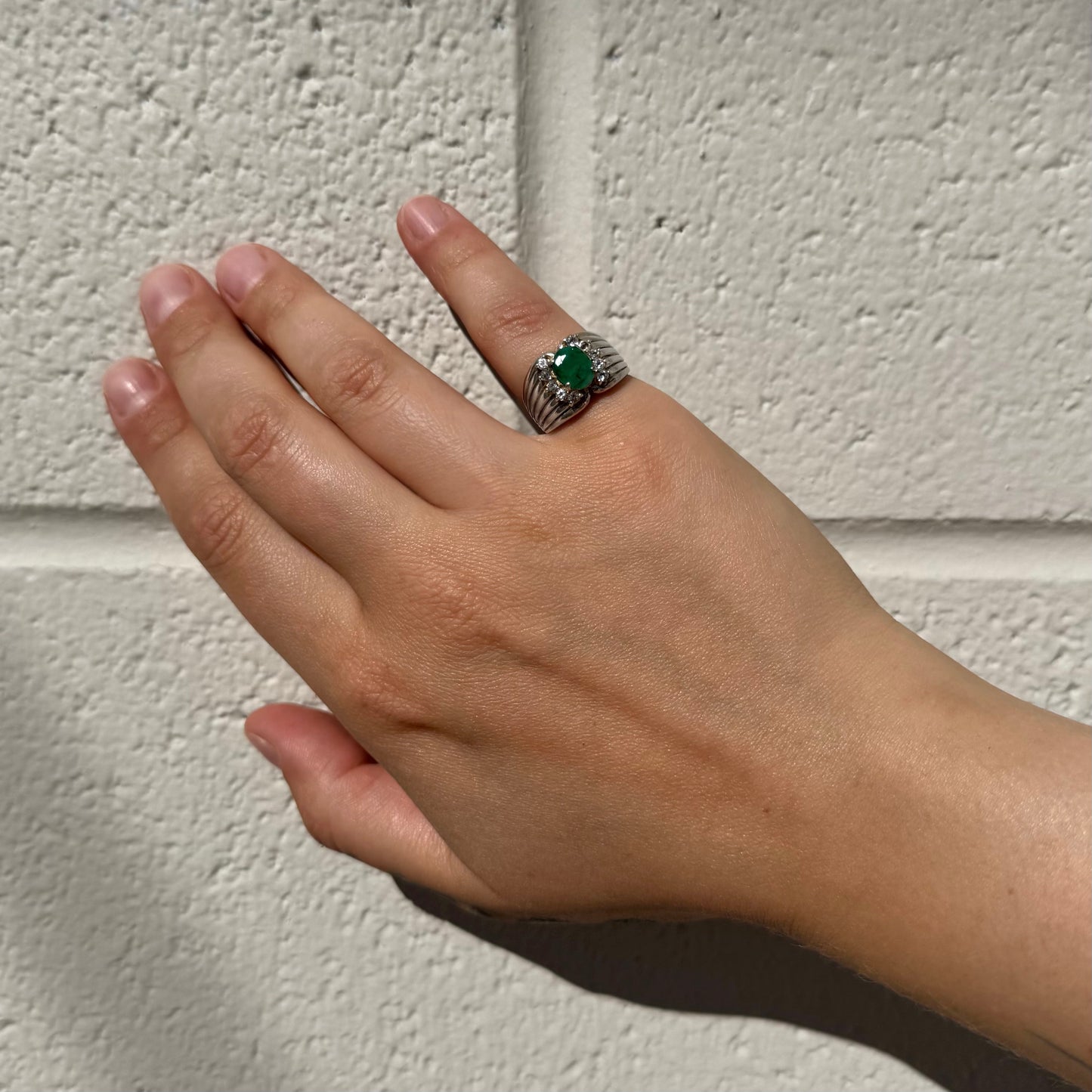 Emerald & White Topaz Sterling Silver Ring
