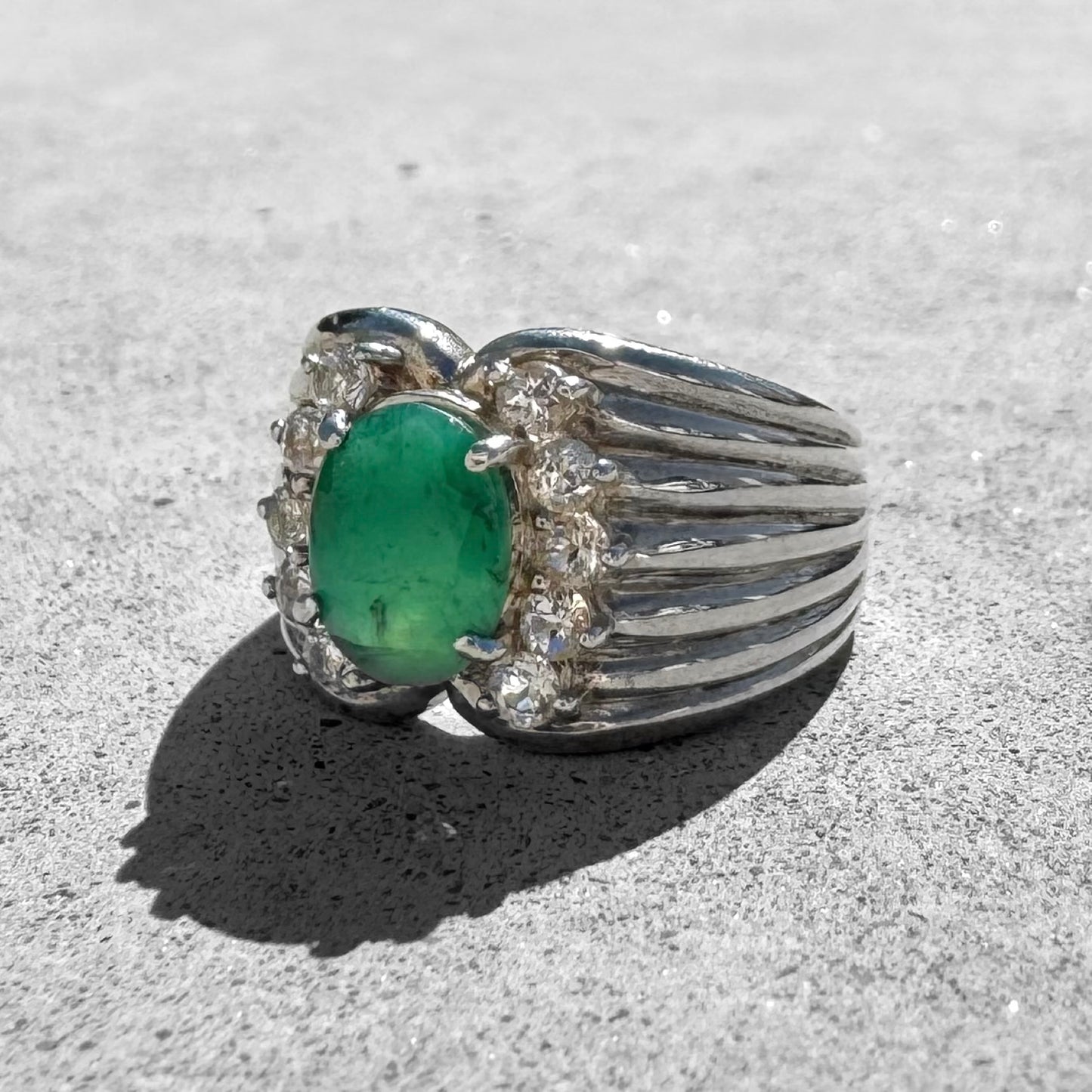 Emerald & White Topaz Sterling Silver Ring
