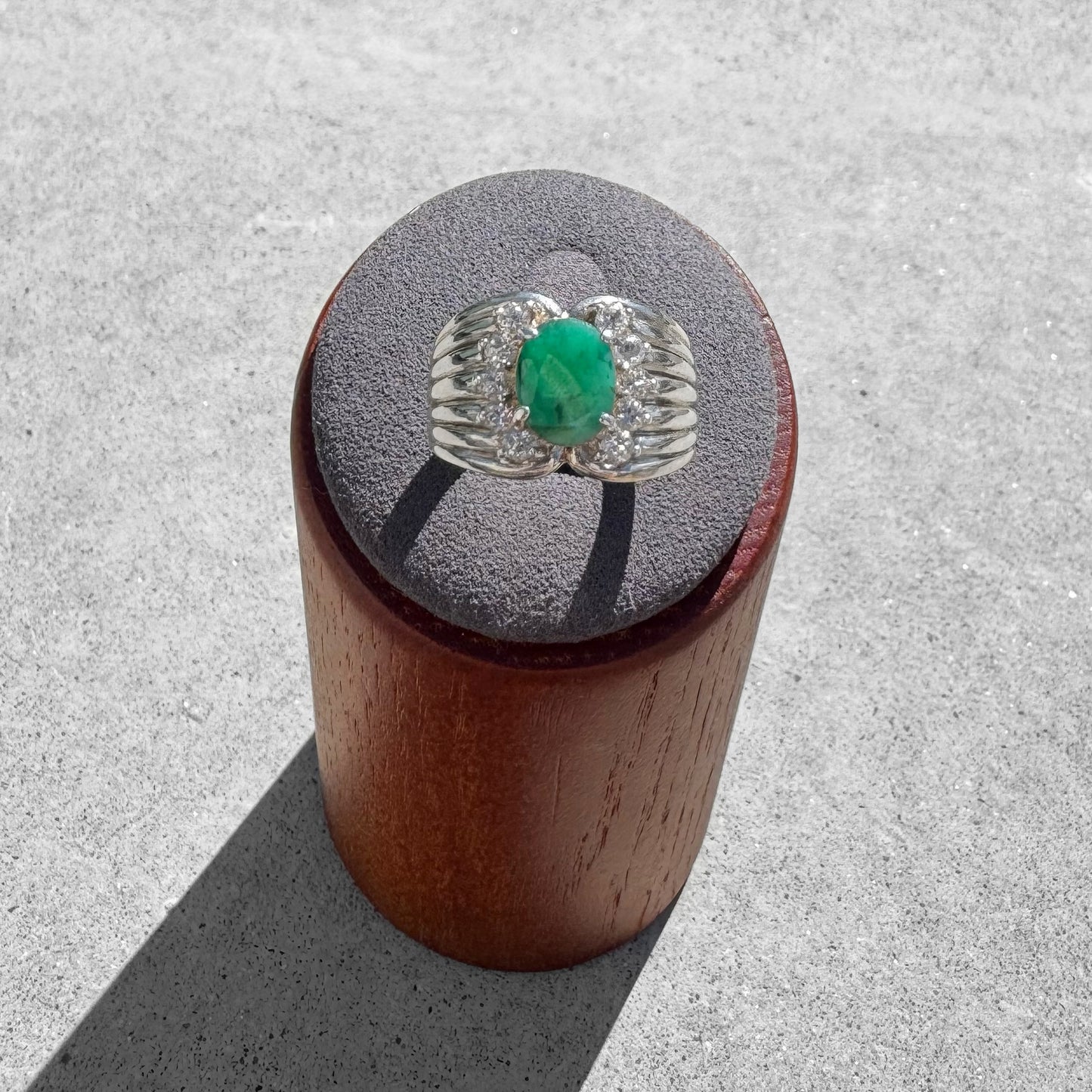 Emerald & White Topaz Sterling Silver Ring