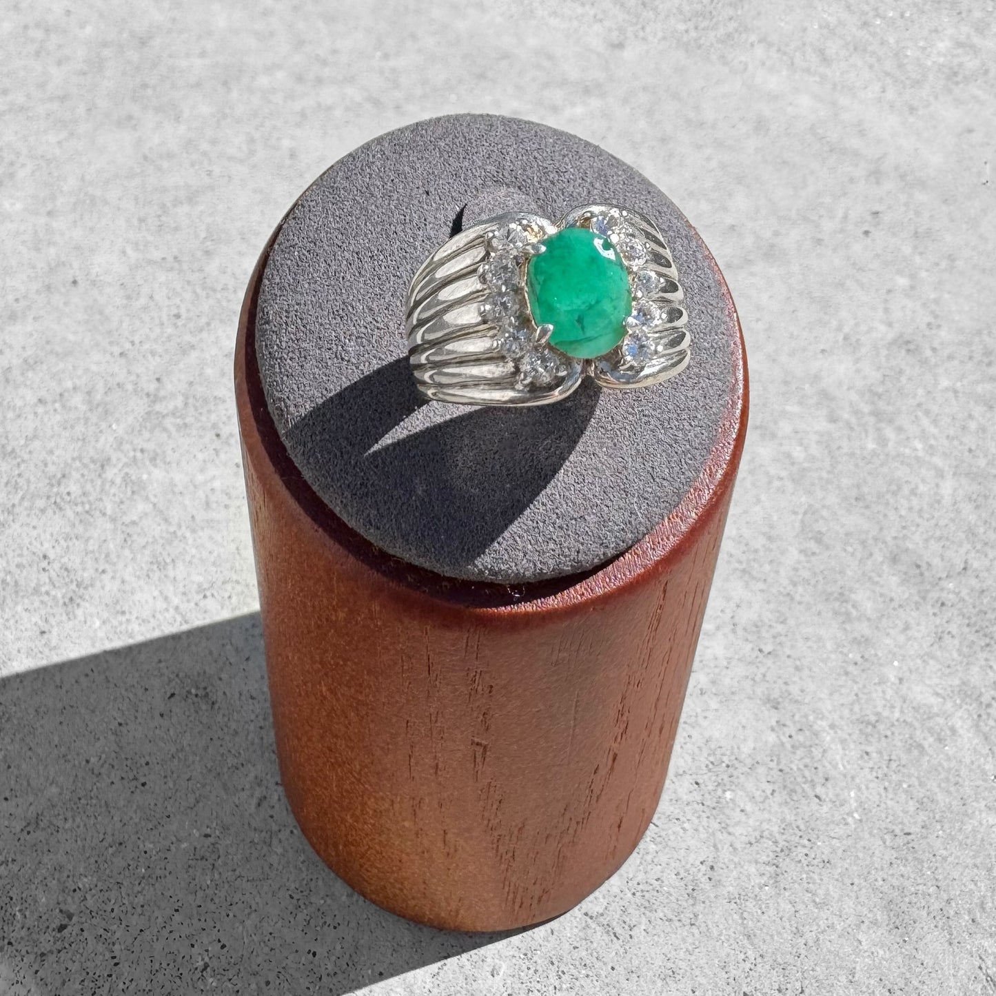 Emerald & White Topaz Sterling Silver Ring