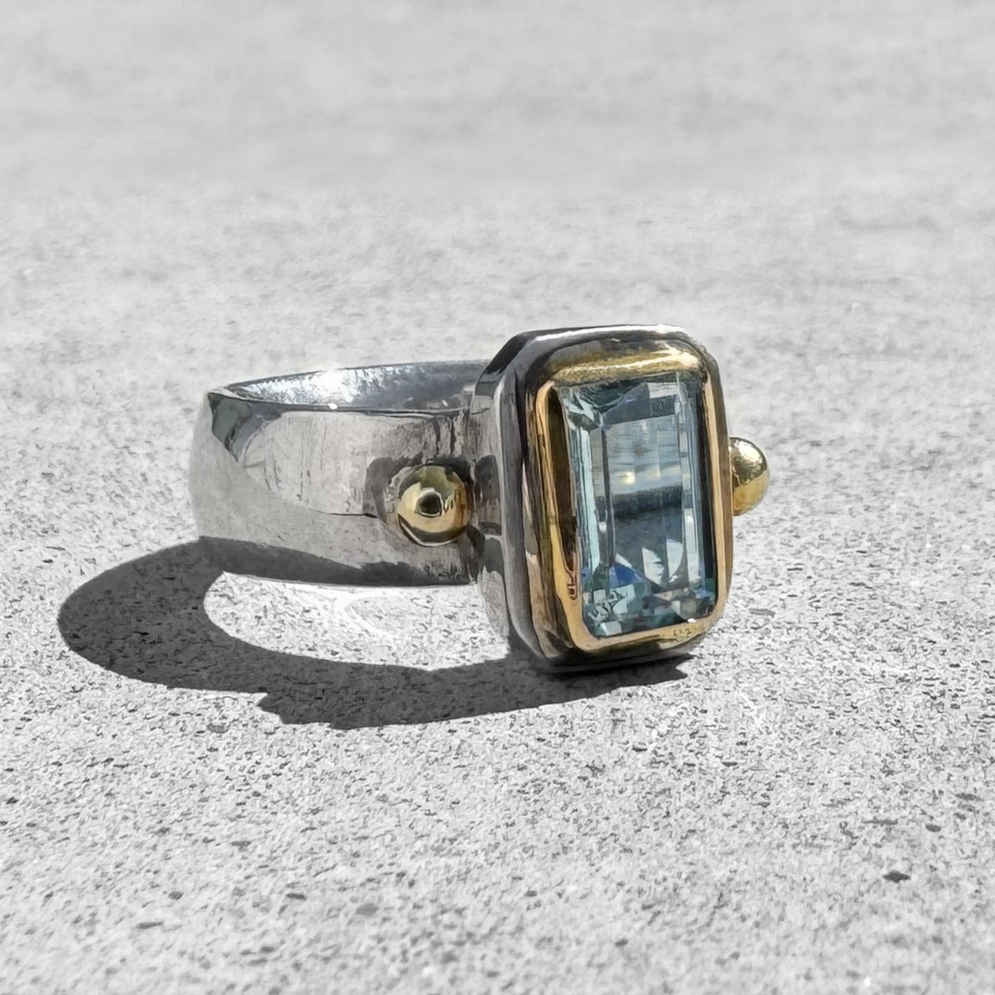 Aquamarine Yellow Gold Sterling Silver Ring
