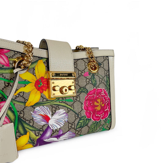 Gucci Padlock GG Supreme Flora Small Shoulder Bag