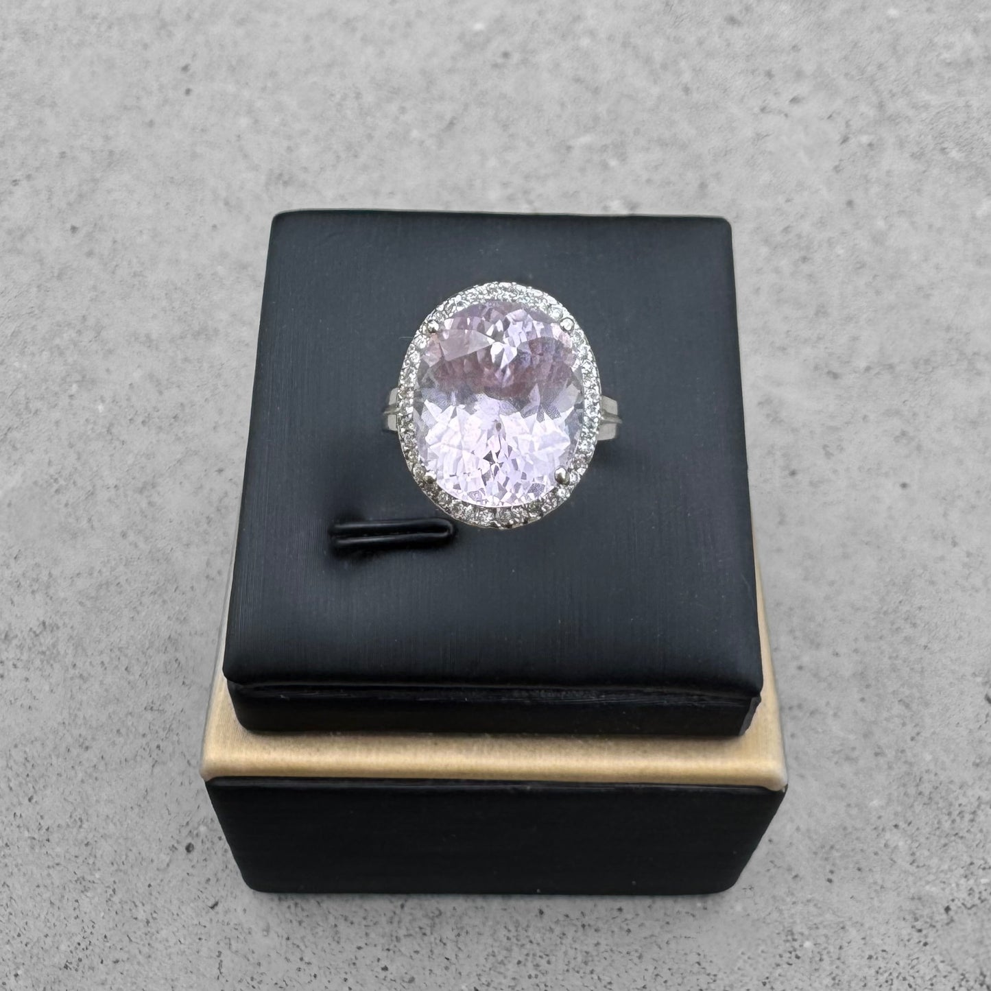 Kunzite and Diamond White Gold Halo Ring