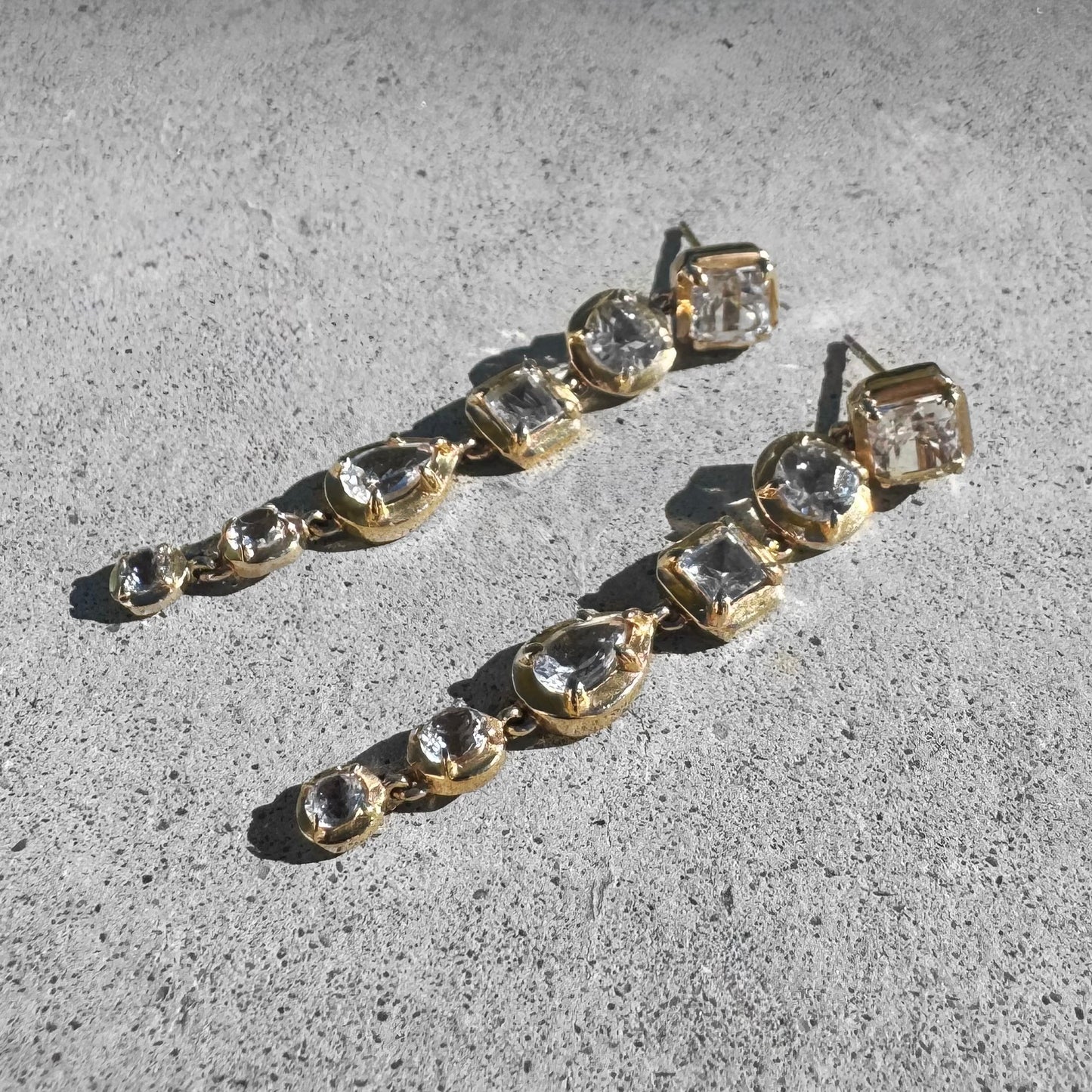 Anzie Melia Asscher White Topaz Yellow Gold Drop Earrings