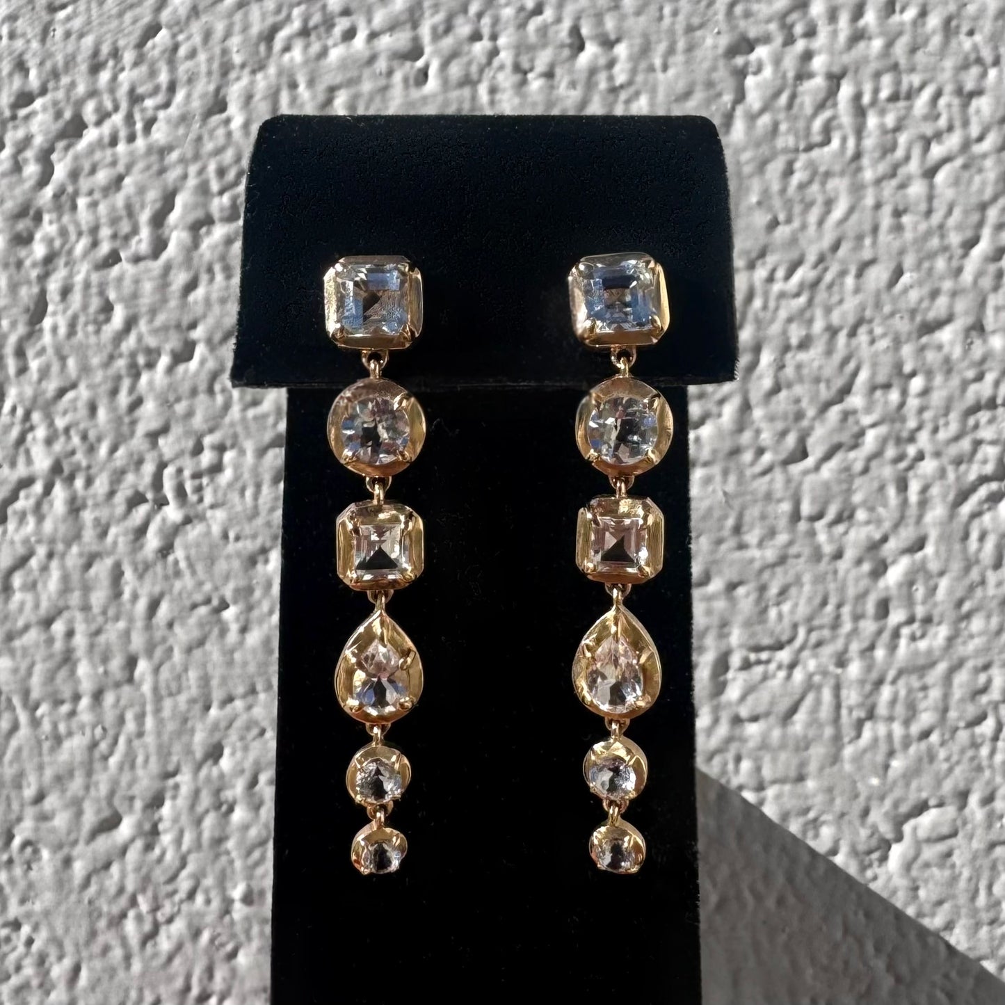 Anzie Melia Asscher White Topaz Yellow Gold Drop Earrings