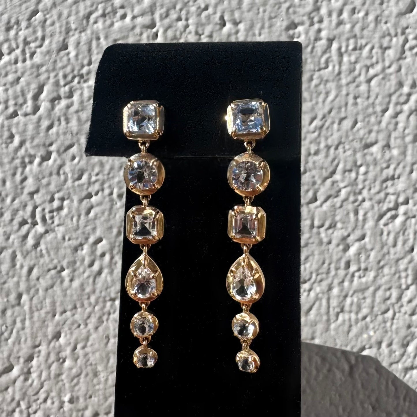 Anzie Melia Asscher White Topaz Yellow Gold Drop Earrings