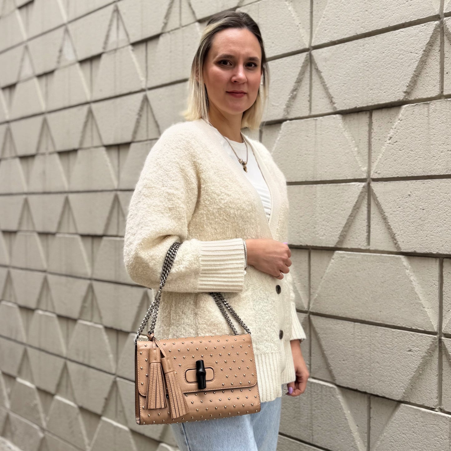 Gucci Studded Miss Bamboo Medium Shoulder Bag