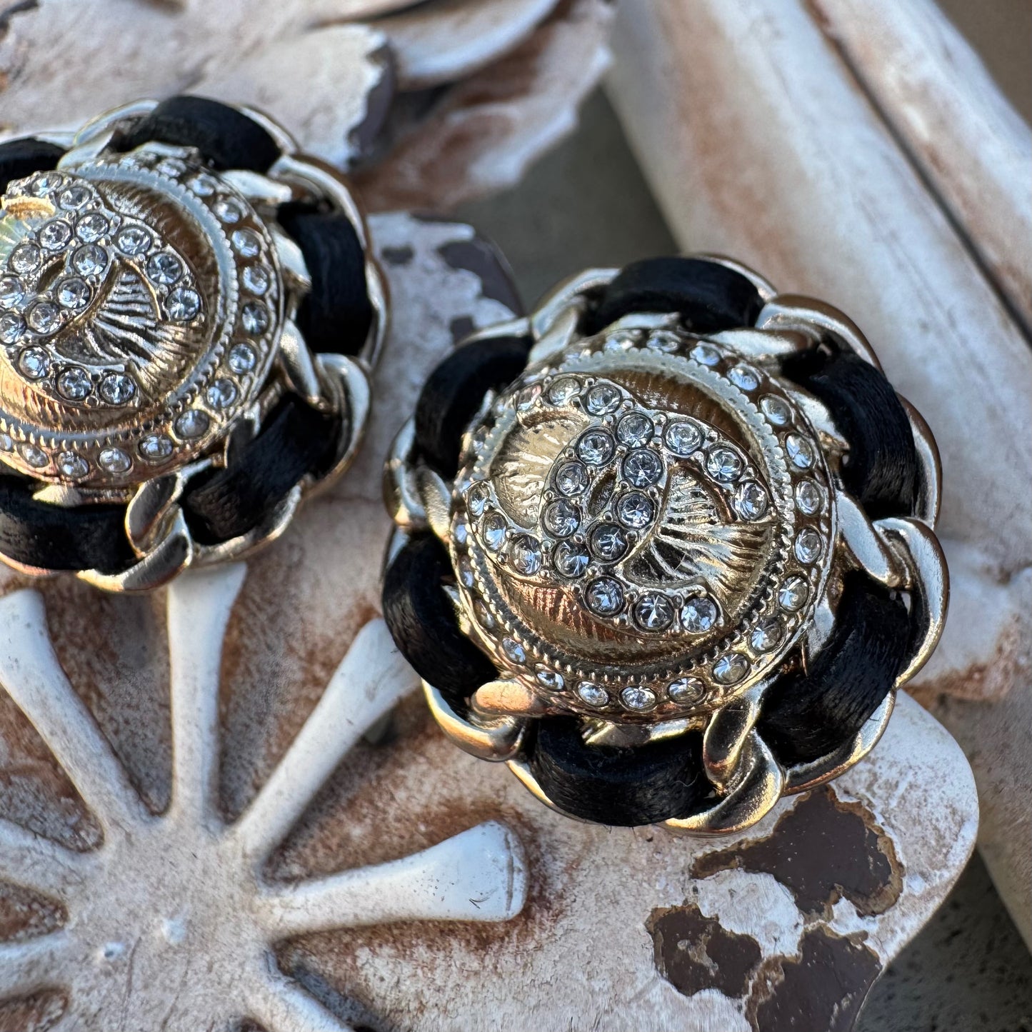 Chanel Coco Metal Lambskin Strass Stud Earrings