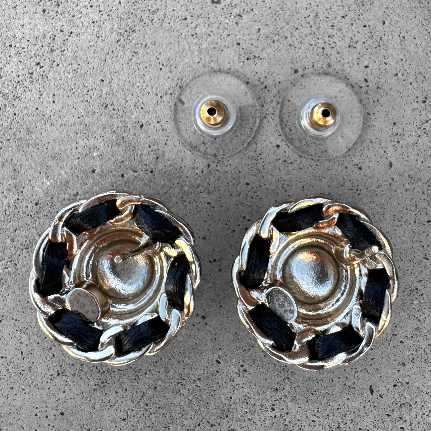 Chanel Coco Metal Lambskin Strass Stud Earrings