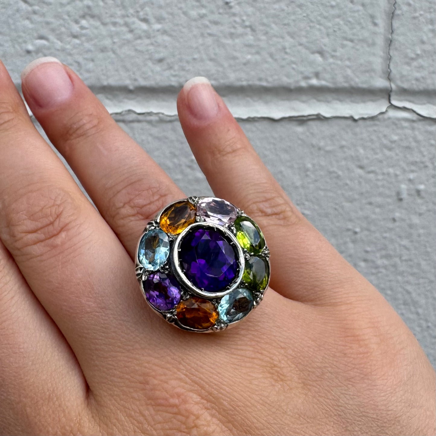 Amethyst Citrine Peridot Topaz Tourmaline Cluster Ring