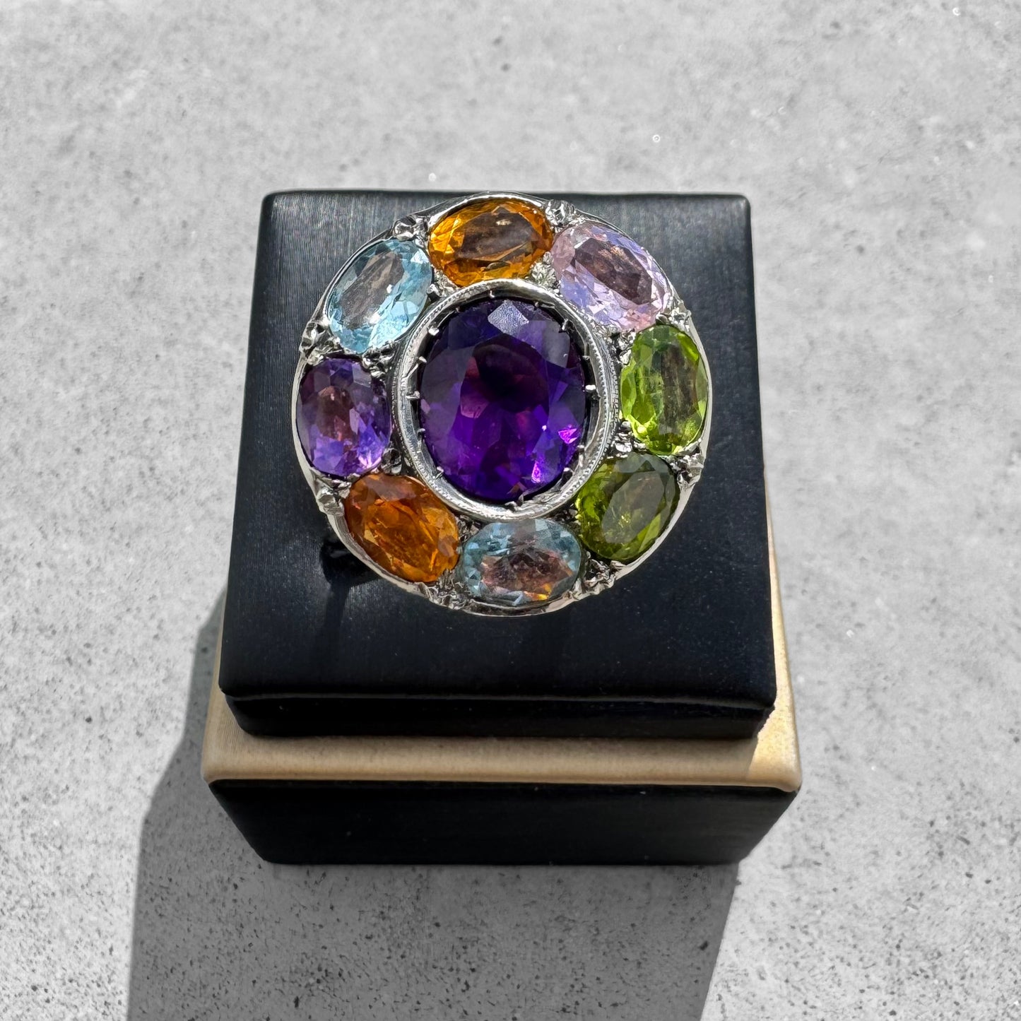 Amethyst Citrine Peridot Topaz Tourmaline Cluster Ring