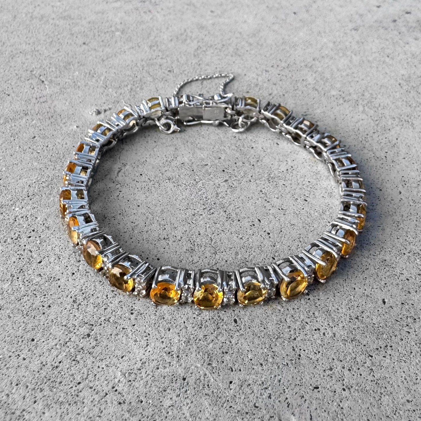 Custom Citrine White Topaz Sterling Silver Tennis Bracelet