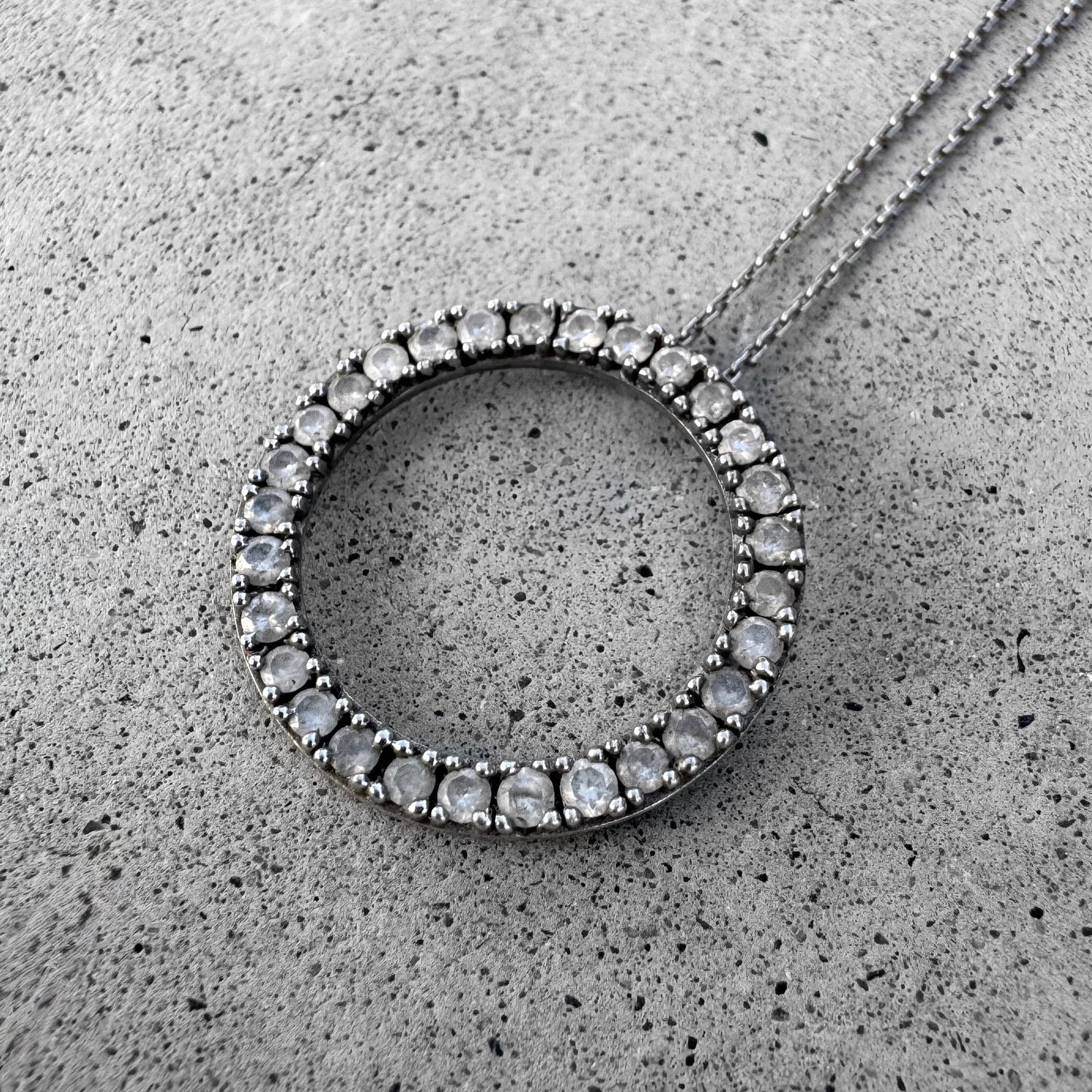 Open Circle Slider Diamond Sterling Silver Pendant
