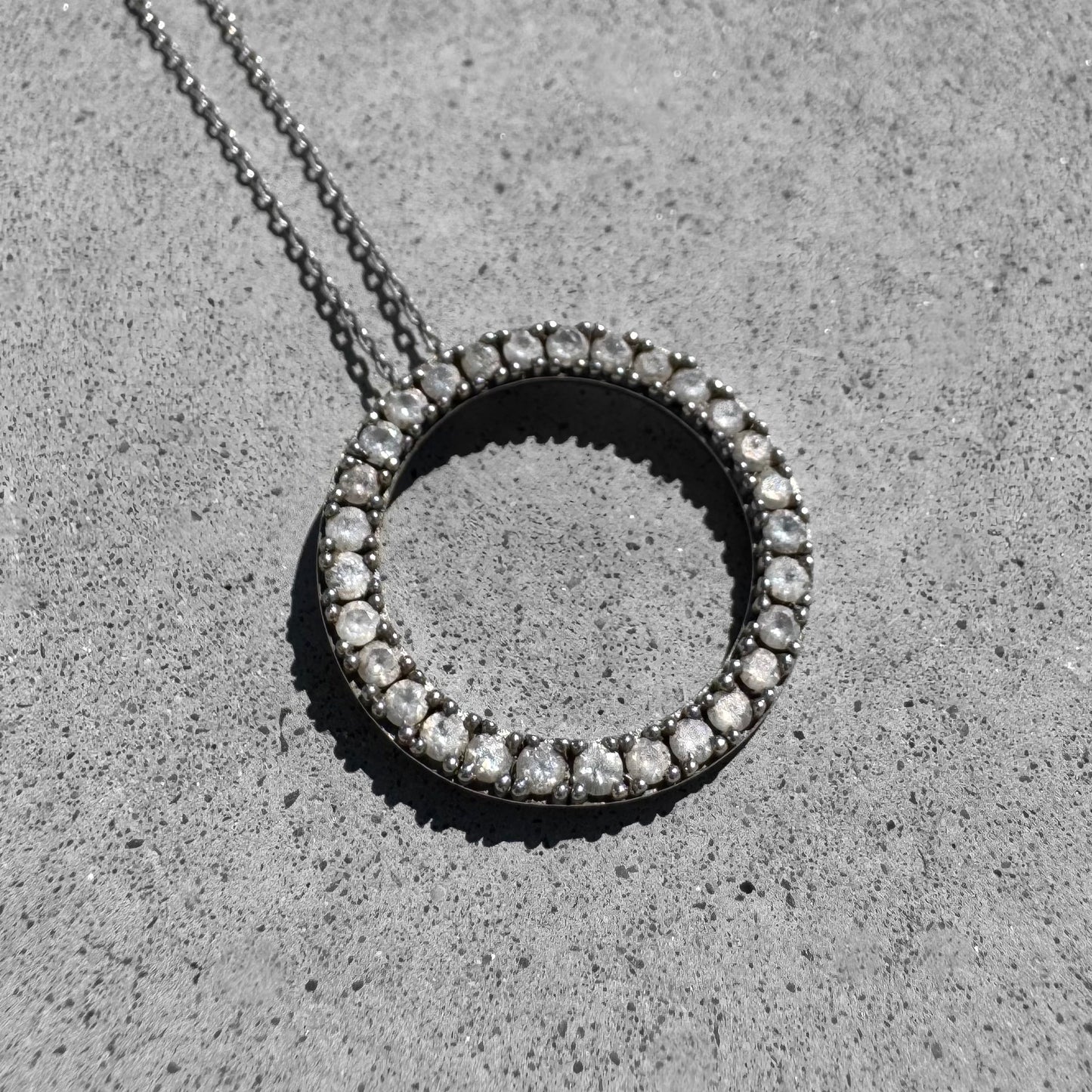 Open Circle Slider Diamond Sterling Silver Pendant