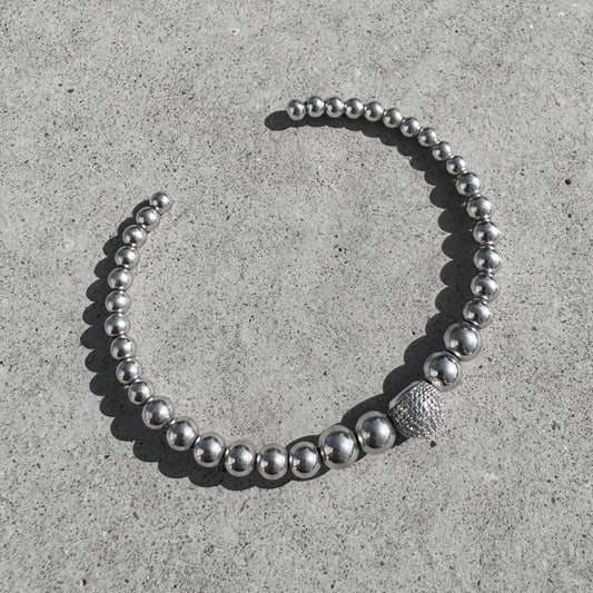 Custom Sterling Silver Diamond Beaded Ball Cuff